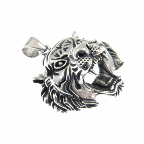 Solid 925 Sterling Silver Tiger Head Face Pendant, Spirit Animal Totem Jewelry - Picture 5 of 9